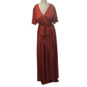 Baltic Born Wrap Belted Maxi Dress Flowy Occasion Formal Size Large Cinnamon NWT